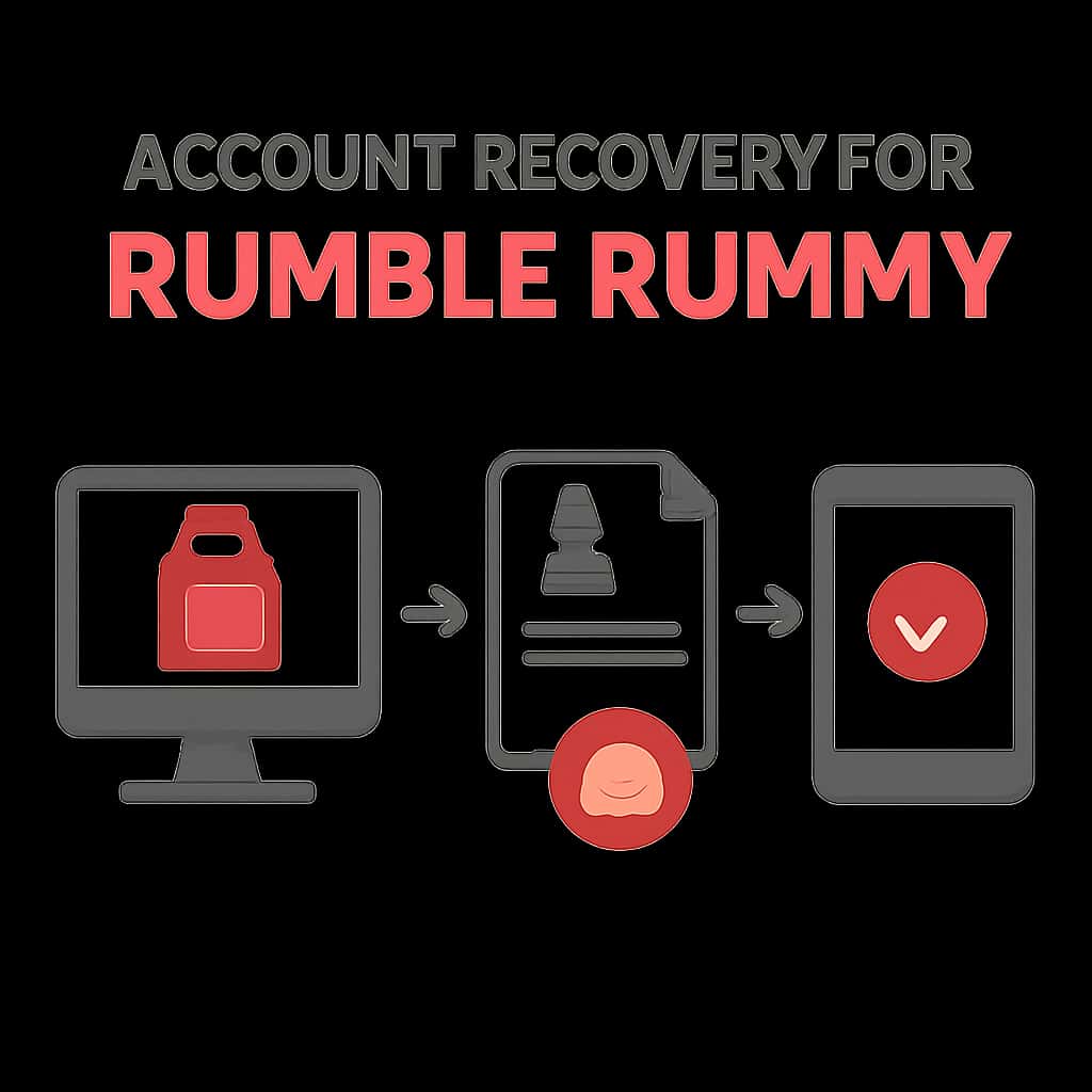 Illustration depicting the steps involved in recovering an account for Rumble Rummy.