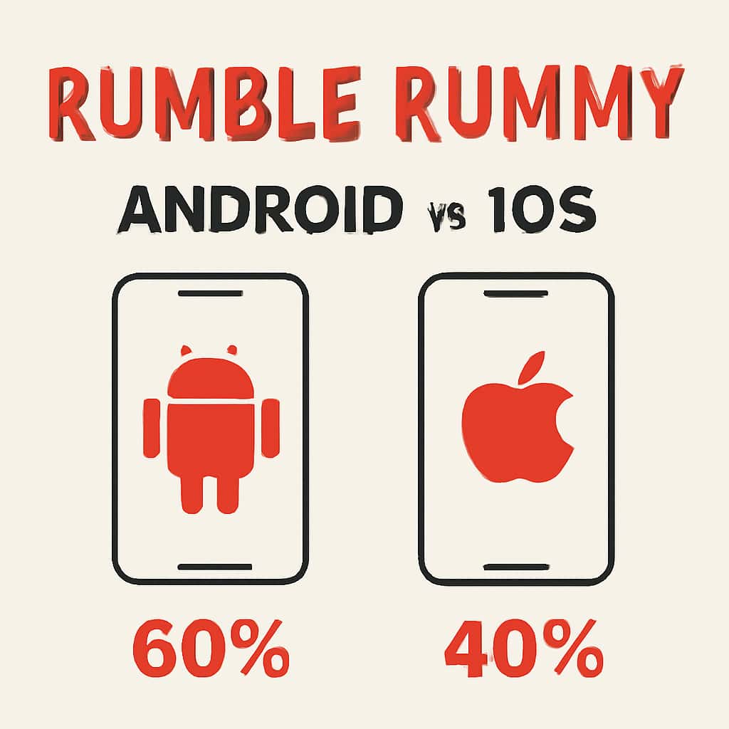 An educational illustration outlining the differences between Android and iOS for Rumble Rummy.