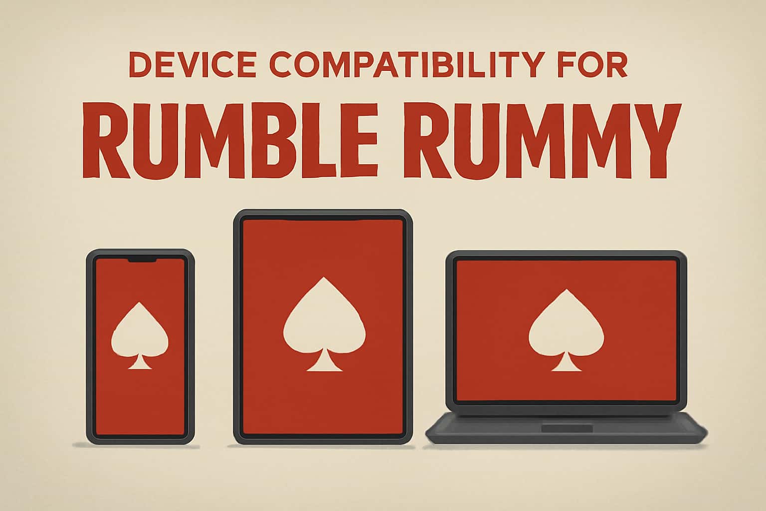 A visual representation of device compatibility for Rumble Rummy with clear text.