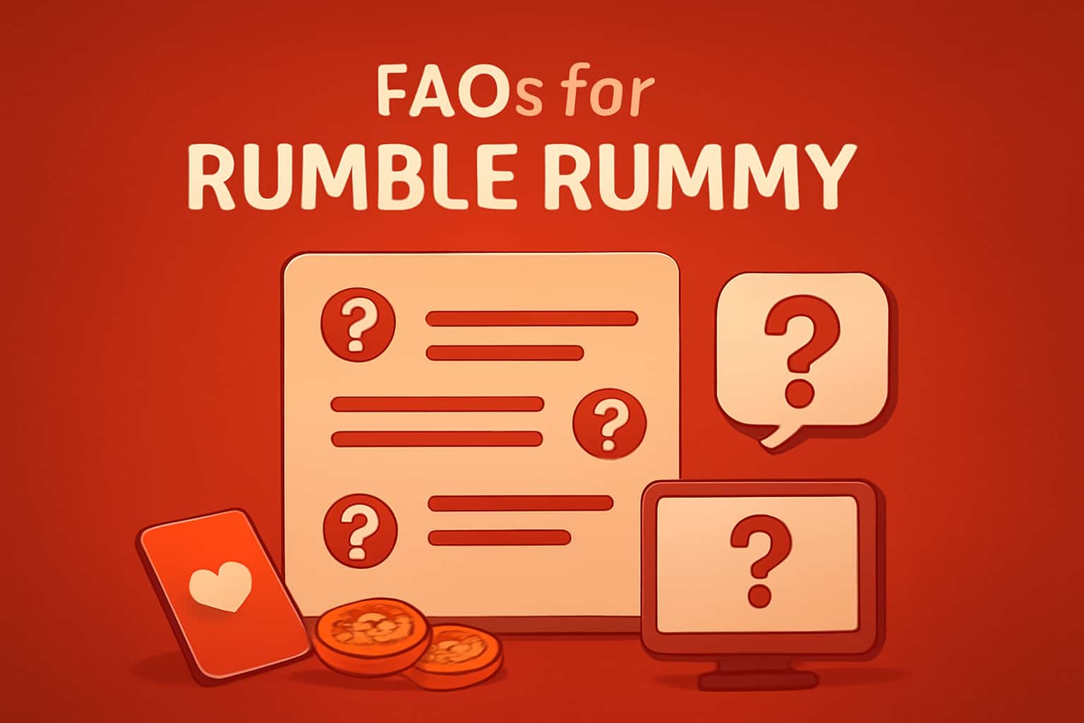 An informative visual scene focusing on FAQs for Rumble Rummy.
