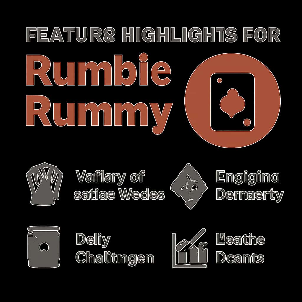 Illustration depicting the features and installation process of Rumble Rummy.